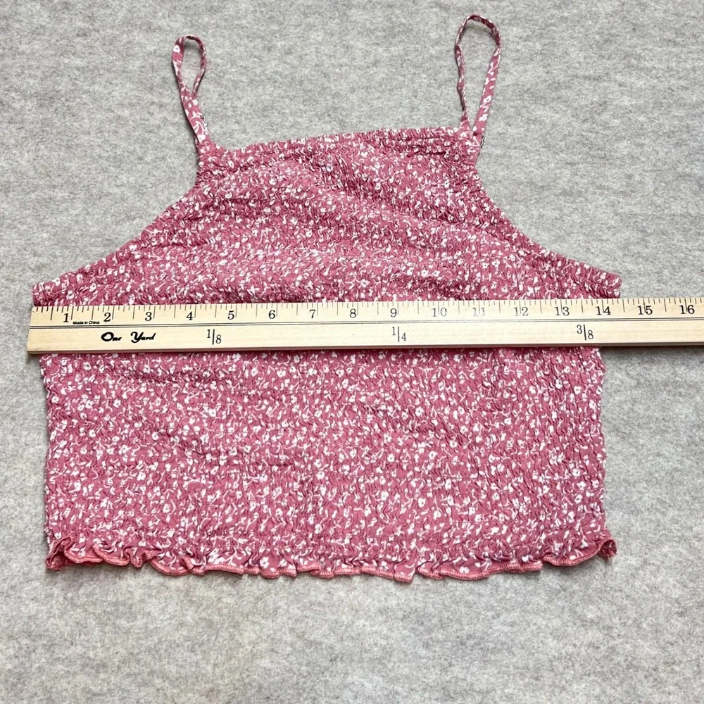 Hollister Pink Floral Smocked Crop Top Womens Medium Cami Ruffle Hem Boho EUC - Picture 6 of 7